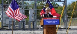 U.S. Secretary of Energy Jennifer M. Granholm announcing the first round of Grid Resilience and Innovation Partnerships (GRIP) Program selections in Locust Grove, GA.